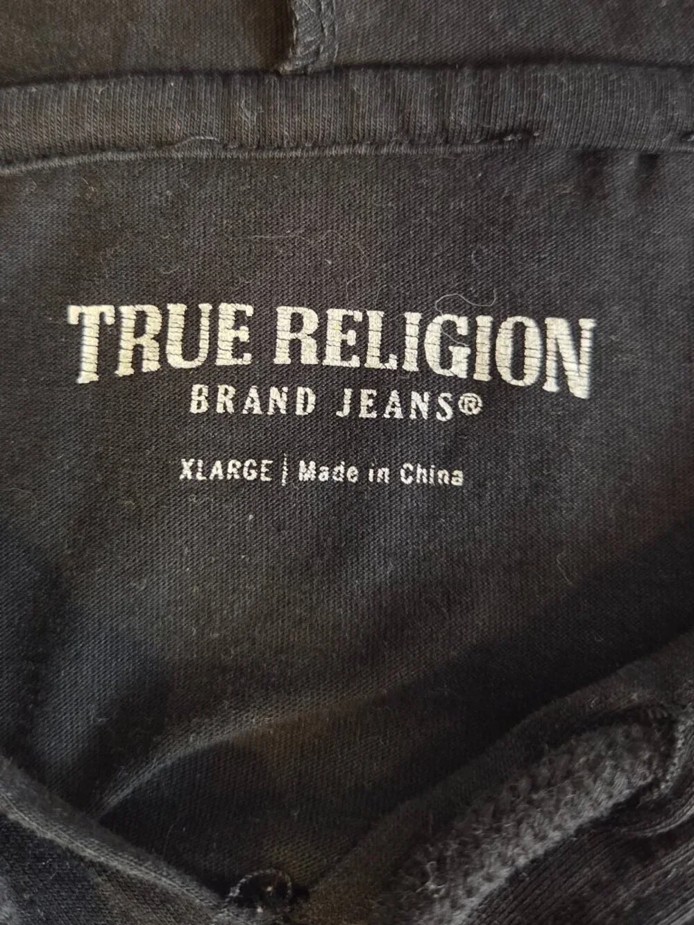 True Religion Men's XL Black Buddha Graphic Logo Pullover Hoodie Long Sleeve